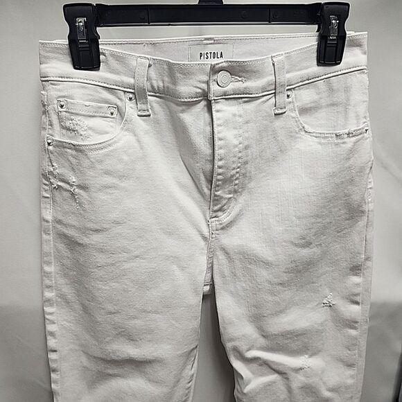 Pistola White Denim Raw Hem Ankle Crop Jeans Stretch Casual Size 27 25" Inseam - Picture 5 of 16